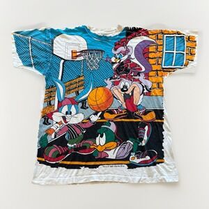 Vintage‎ Looney Tunes Shirt Tiny Toons Acme Hoop Group AOP 90s Freeze